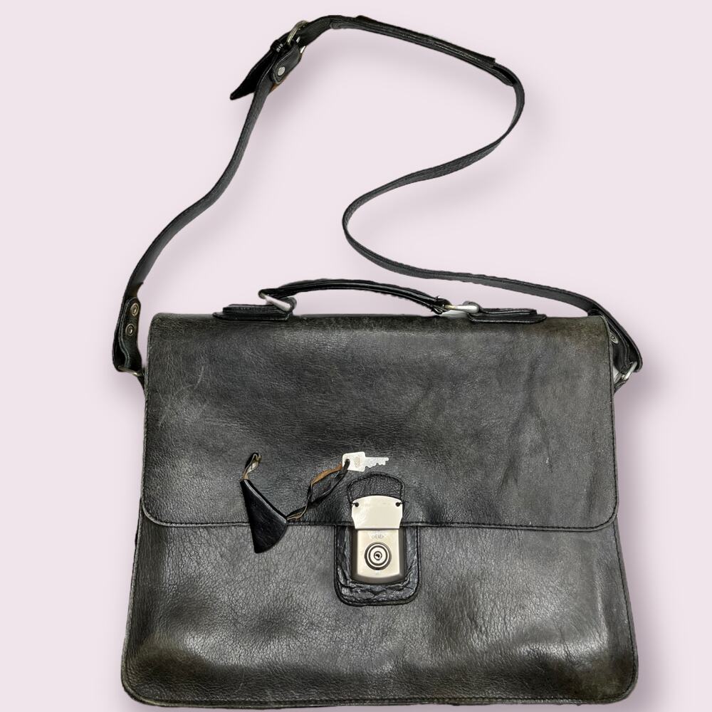 Vintage Hidesign Black Leather Messenger Bag